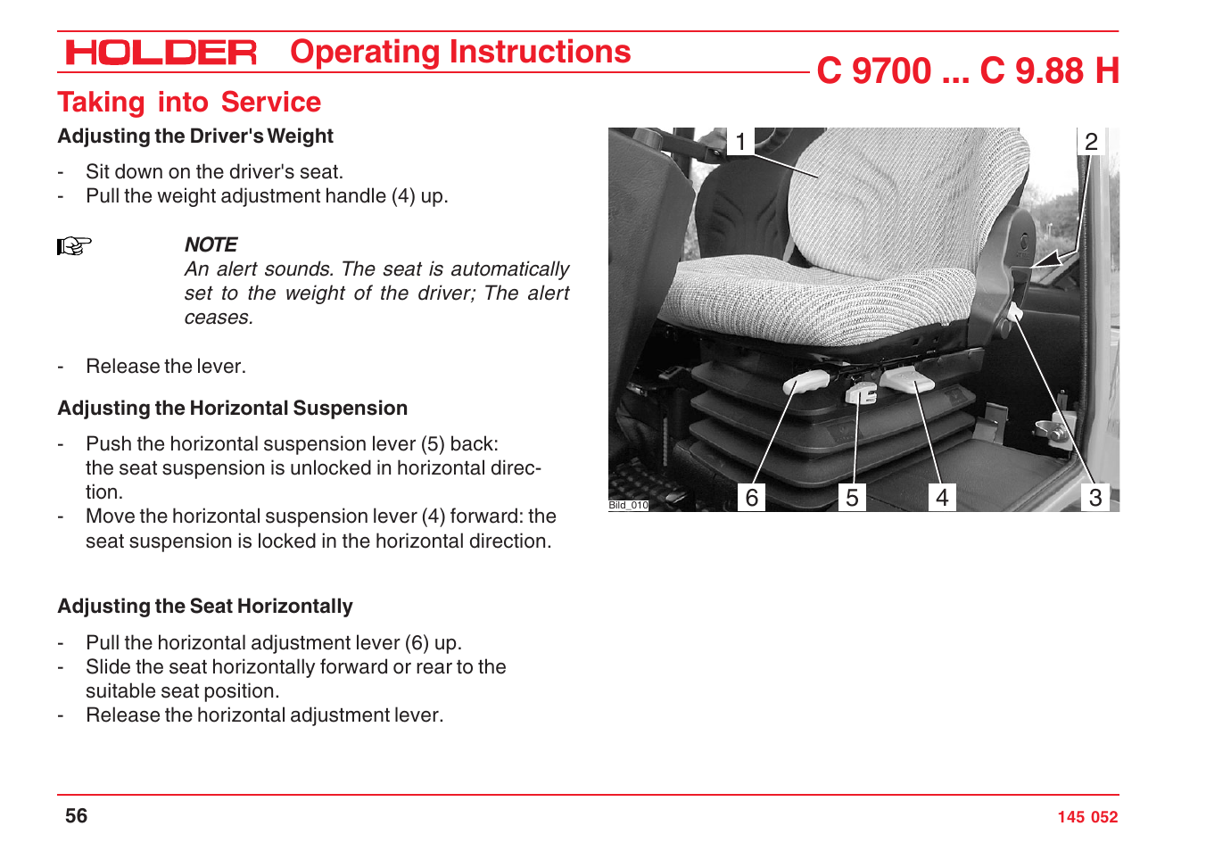 Operating instructions, Taking into service | Holder C-Trac C 9700 User Manual | Page 57 / 221