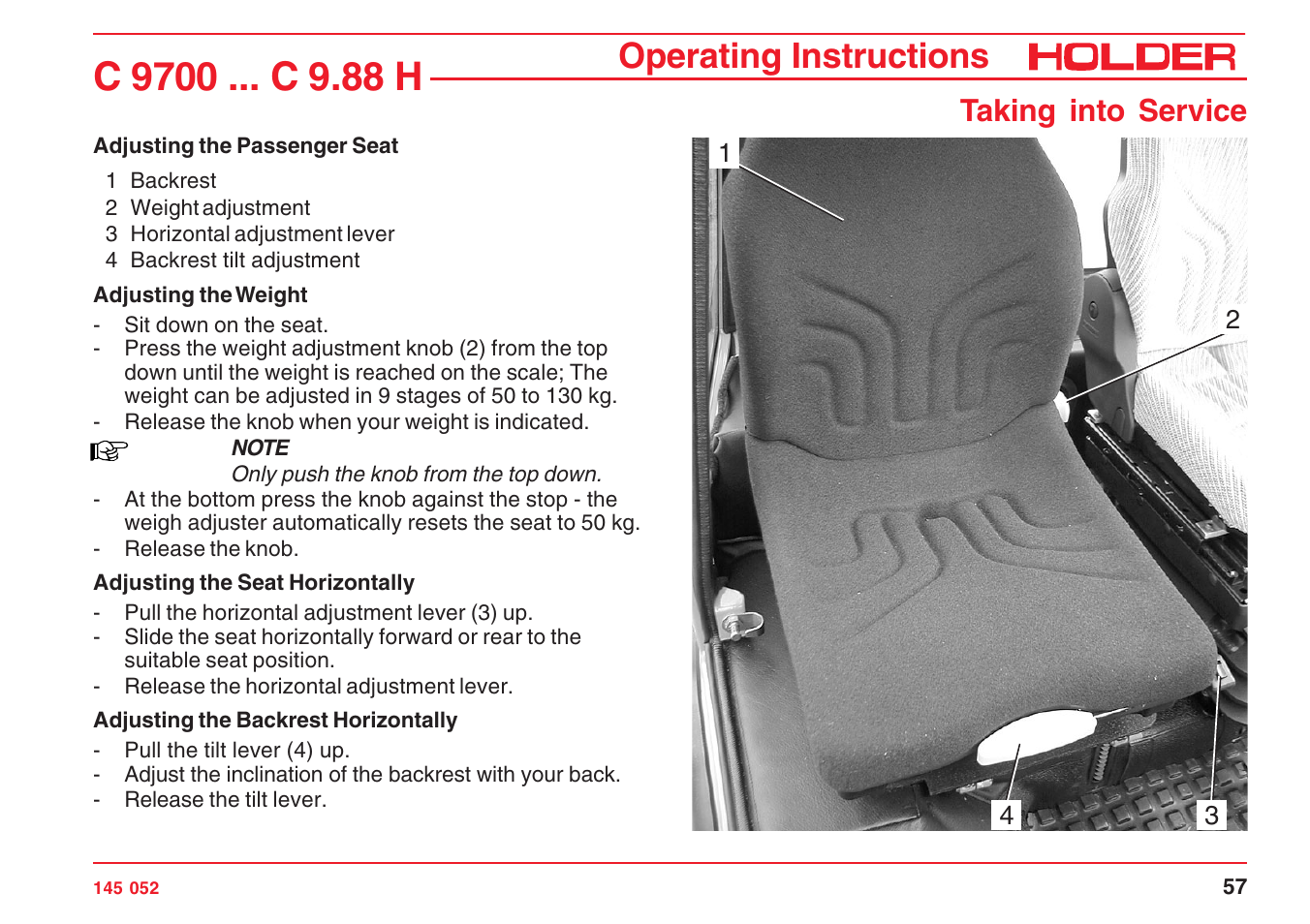 Operating instructions, Taking into service | Holder C-Trac C 9700 User Manual | Page 58 / 221