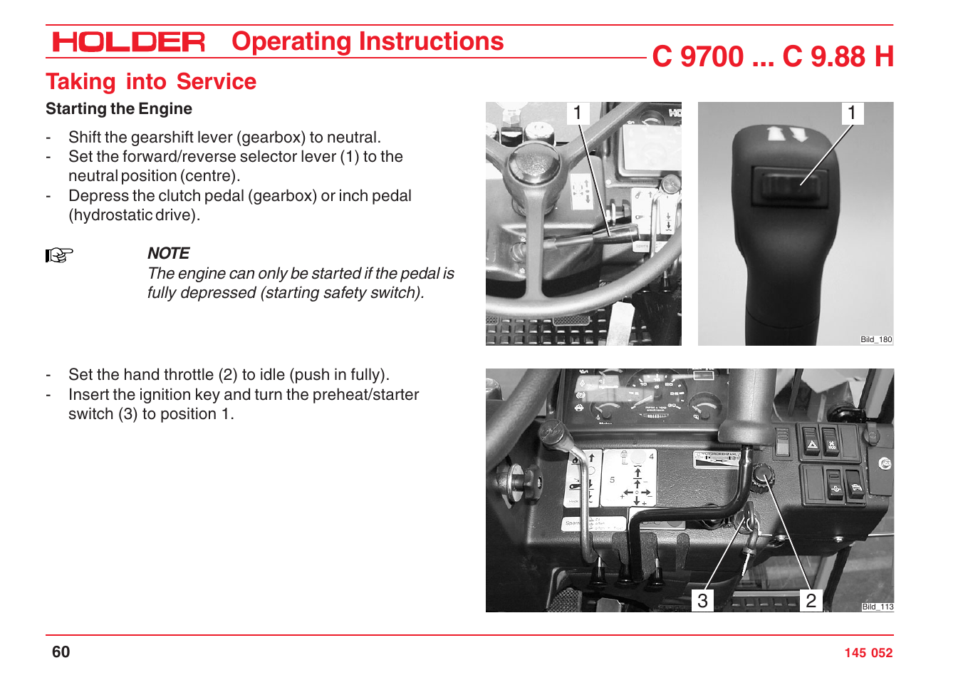 Operating instructions, Taking into service | Holder C-Trac C 9700 User Manual | Page 61 / 221