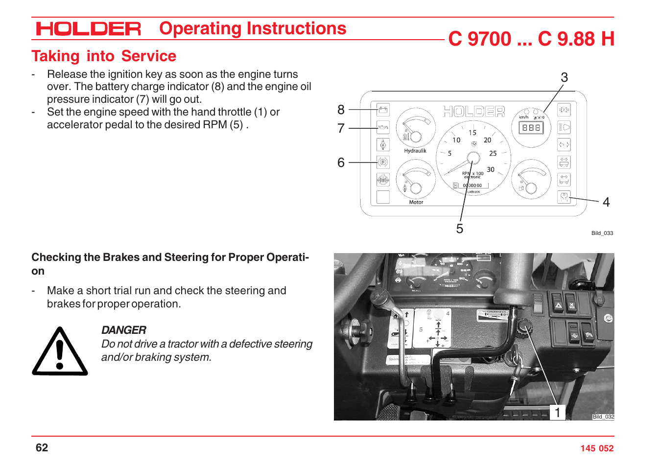 Operating instructions, Taking into service | Holder C-Trac C 9700 User Manual | Page 63 / 221