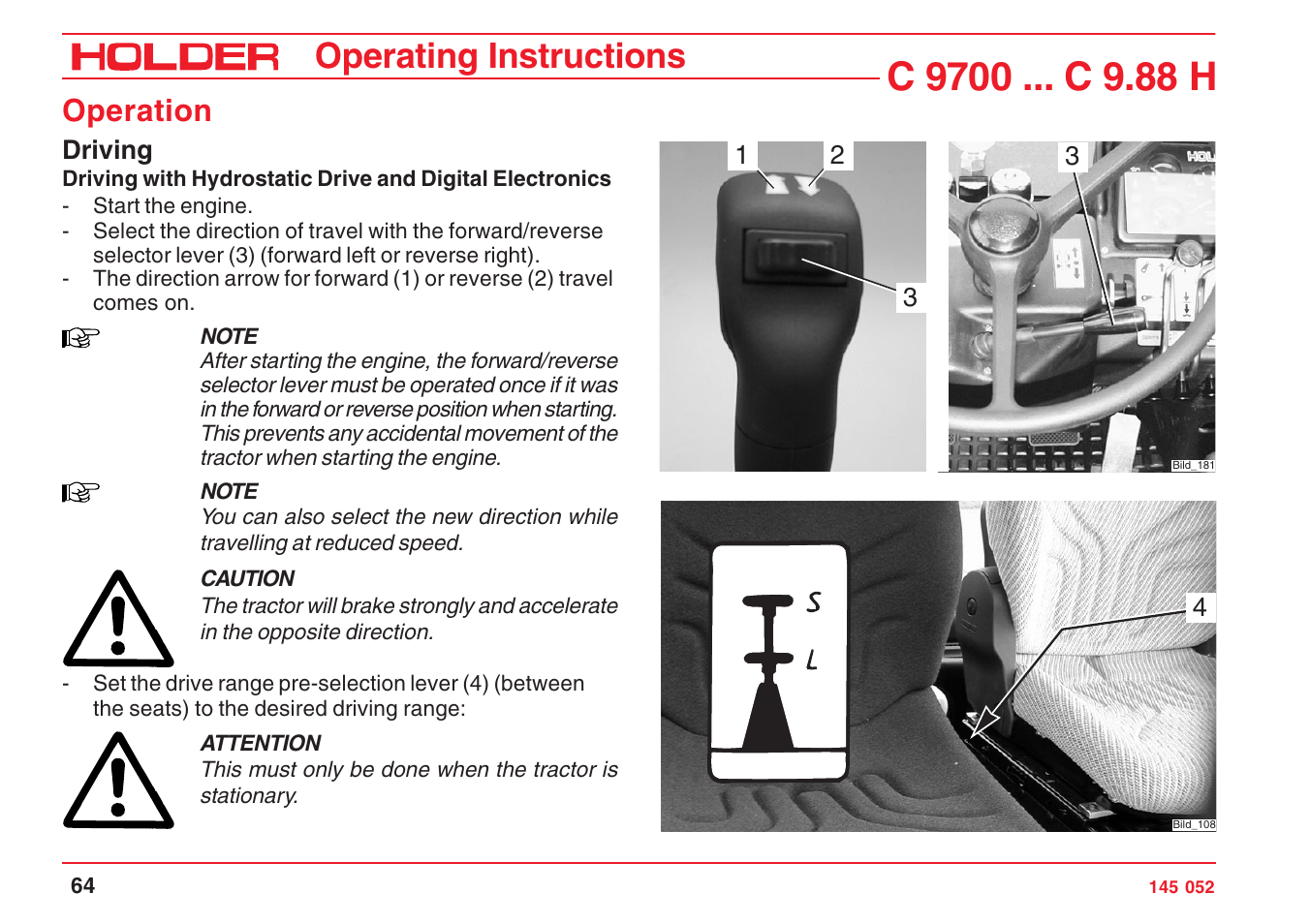 Operating instructions, Operation | Holder C-Trac C 9700 User Manual | Page 65 / 221