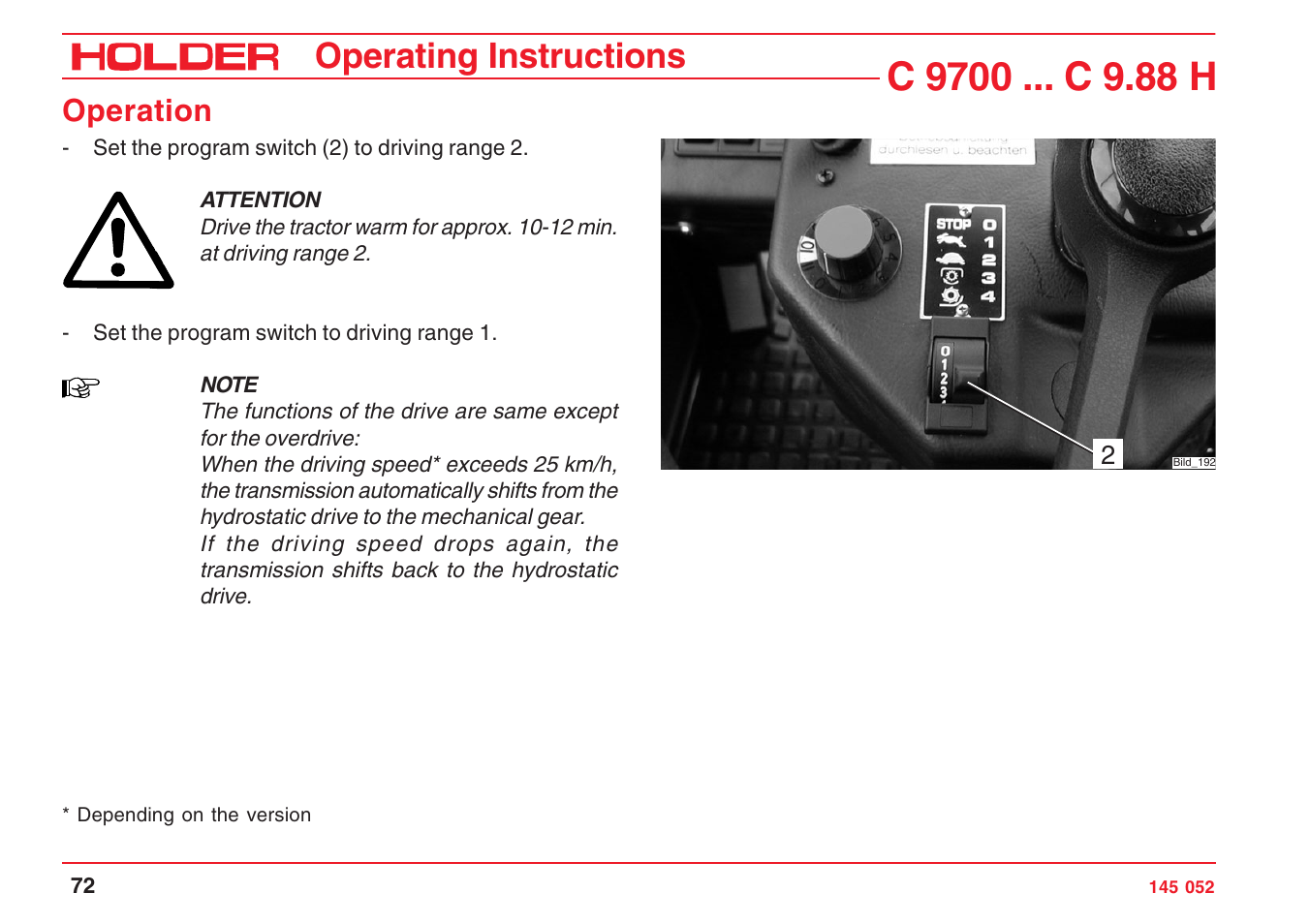 Operating instructions, Operation | Holder C-Trac C 9700 User Manual | Page 73 / 221