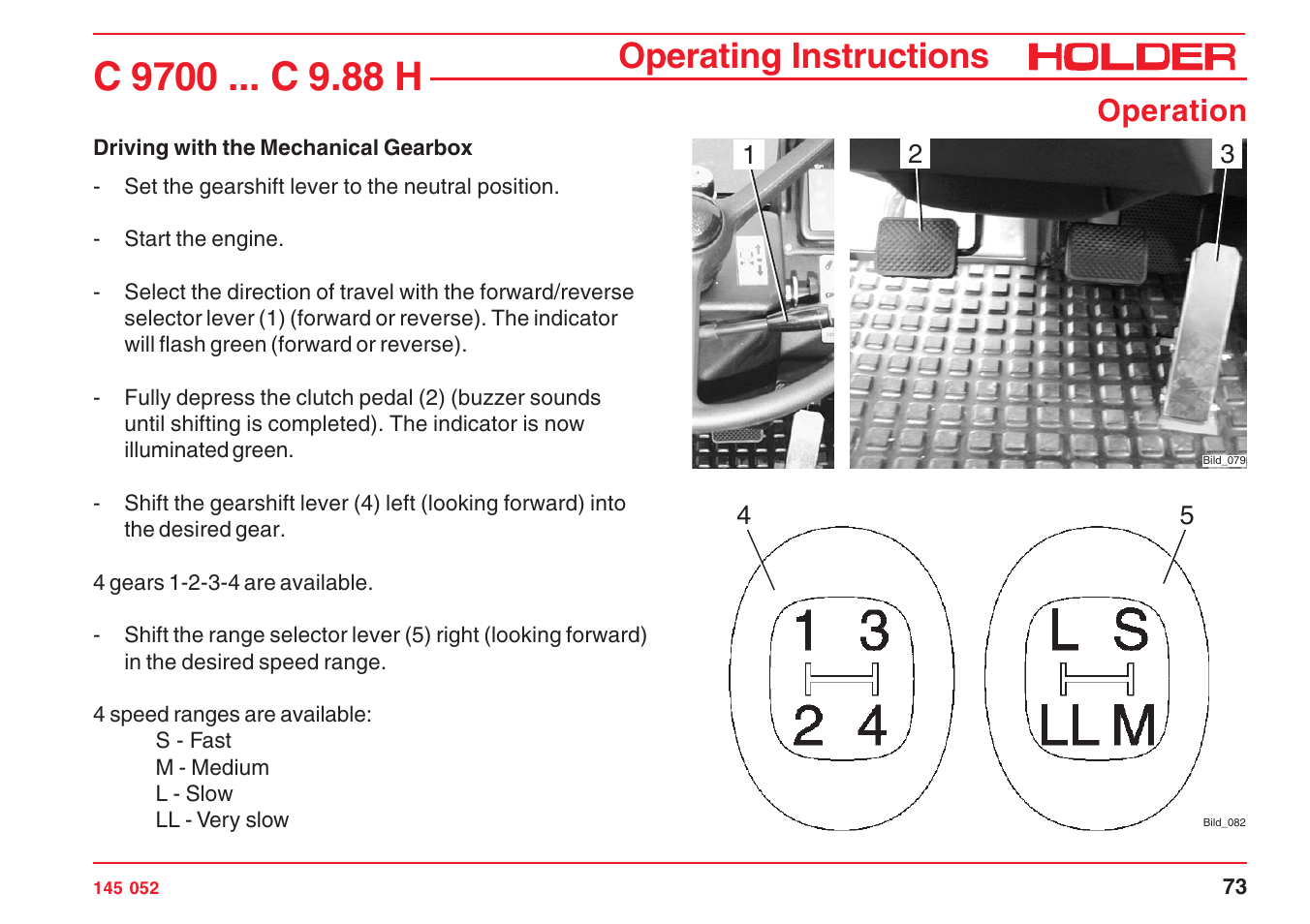 Operating instructions, Operation | Holder C-Trac C 9700 User Manual | Page 74 / 221