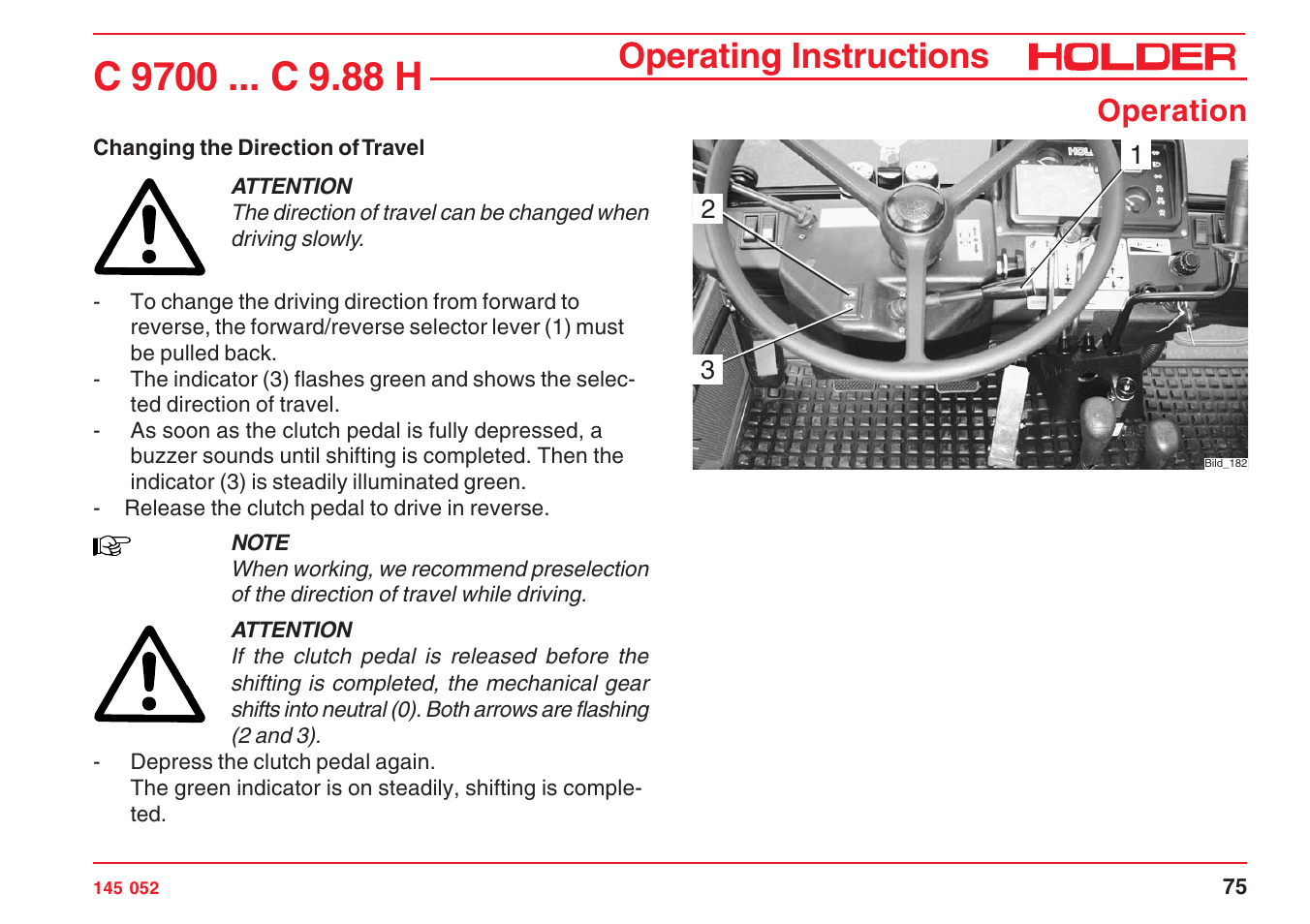 Operating instructions, Operation | Holder C-Trac C 9700 User Manual | Page 76 / 221