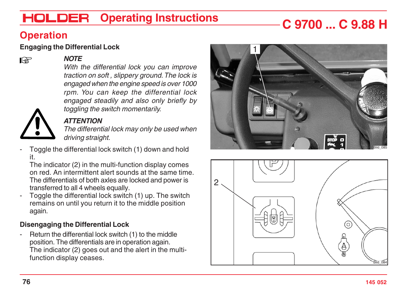 Operating instructions, Operation | Holder C-Trac C 9700 User Manual | Page 77 / 221