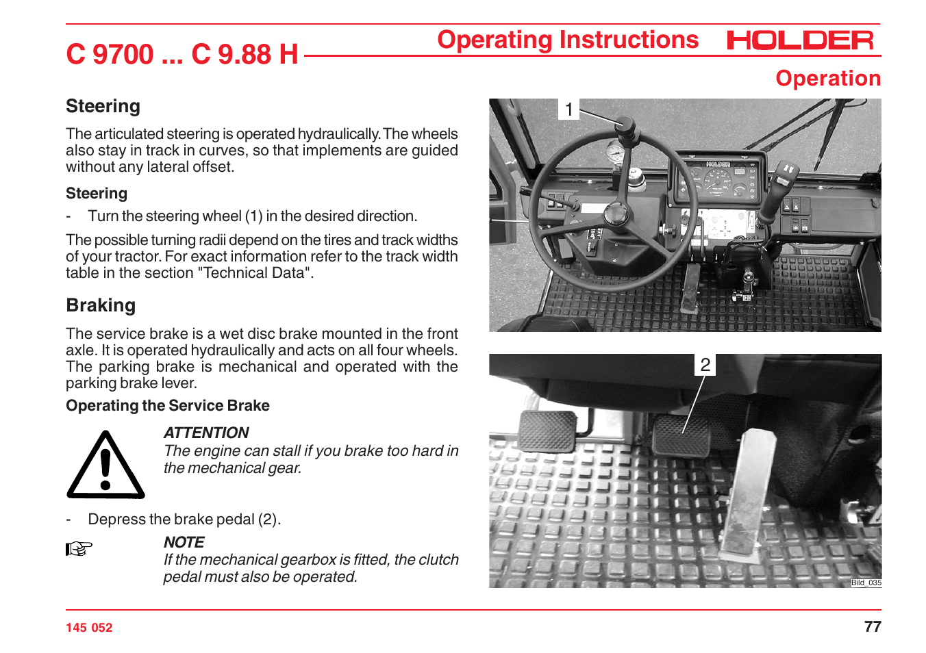 Operating instructions, Operation | Holder C-Trac C 9700 User Manual | Page 78 / 221