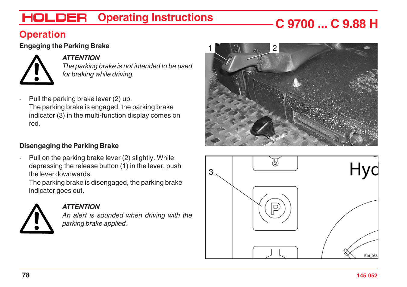 Operating instructions, Operation | Holder C-Trac C 9700 User Manual | Page 79 / 221
