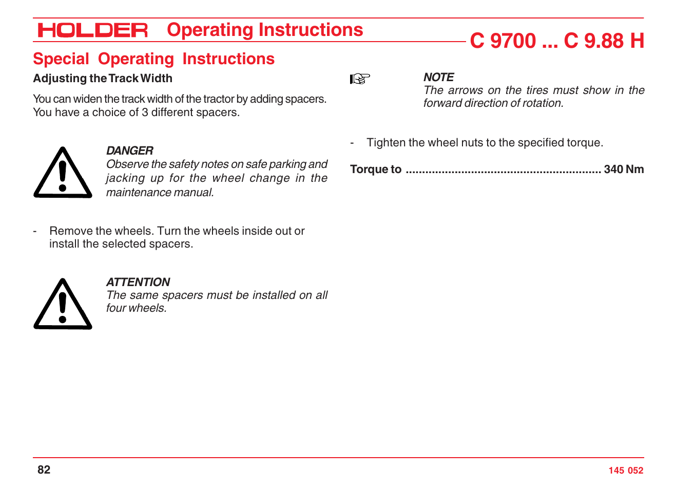 Operating instructions, Special operating instructions | Holder C-Trac C 9700 User Manual | Page 83 / 221