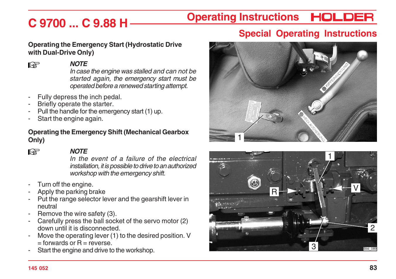 Operating instructions, Special operating instructions | Holder C-Trac C 9700 User Manual | Page 84 / 221