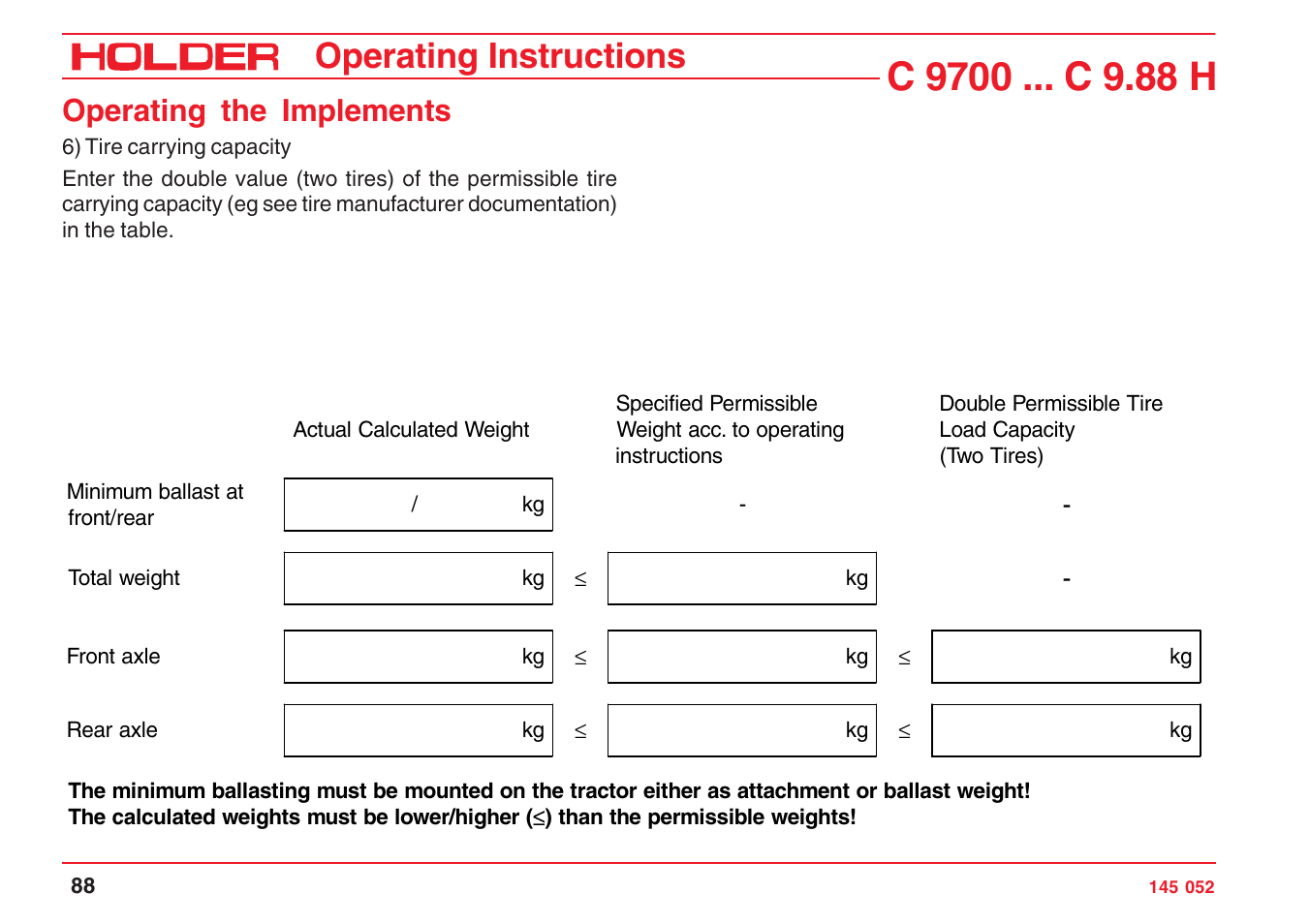 Operating instructions, Operating the implements | Holder C-Trac C 9700 User Manual | Page 89 / 221
