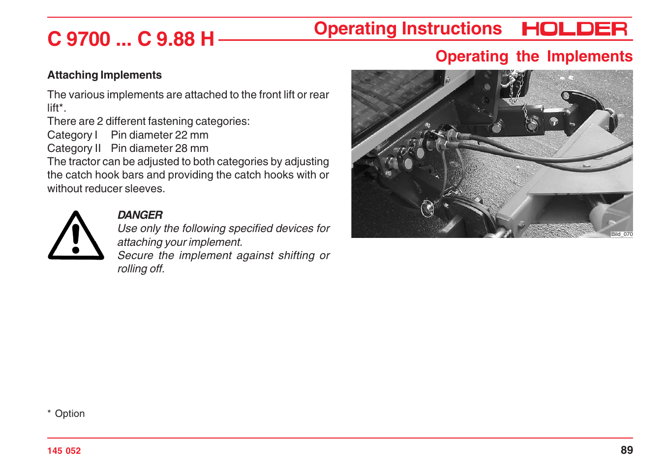 Operating instructions, Operating the implements | Holder C-Trac C 9700 User Manual | Page 90 / 221