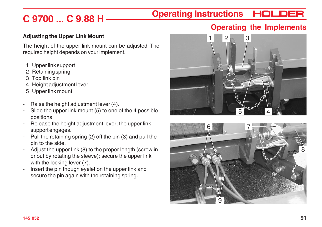 Operating instructions, Operating the implements | Holder C-Trac C 9700 User Manual | Page 92 / 221