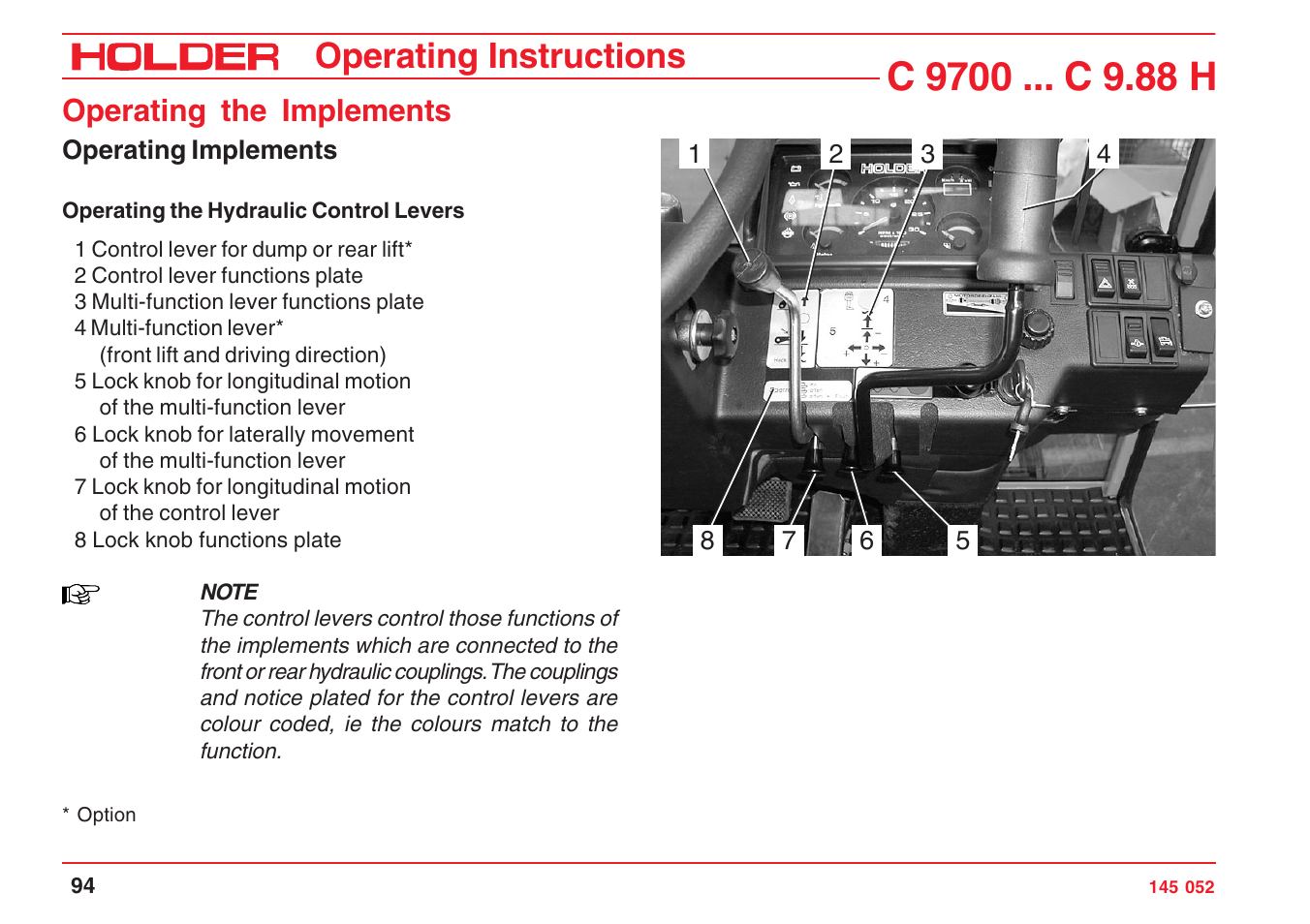 Operating instructions, Operating the implements | Holder C-Trac C 9700 User Manual | Page 95 / 221