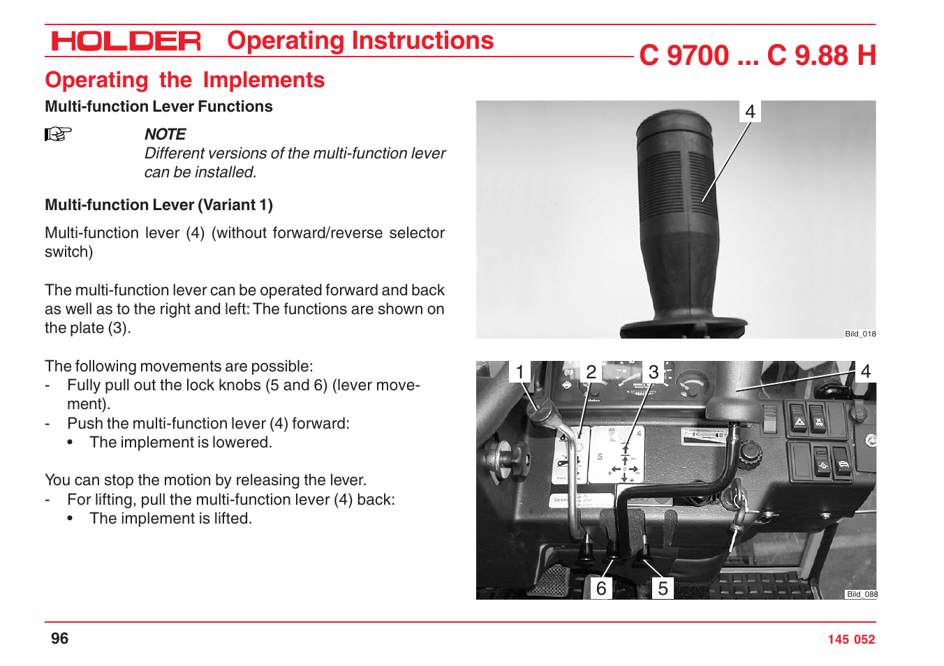 Operating instructions, Operating the implements | Holder C-Trac C 9700 User Manual | Page 97 / 221