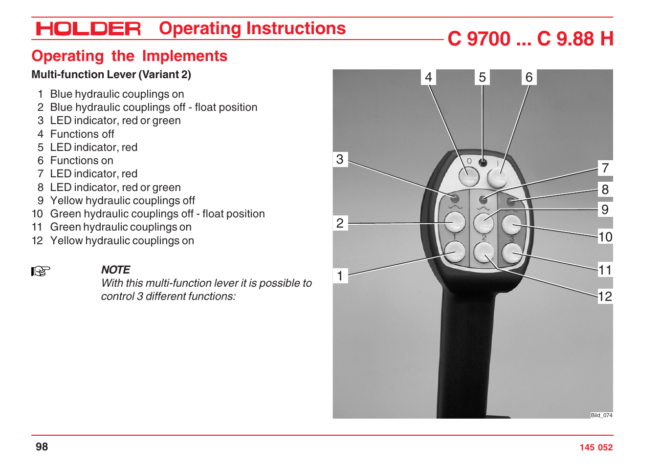 Operating instructions, Operating the implements | Holder C-Trac C 9700 User Manual | Page 99 / 221