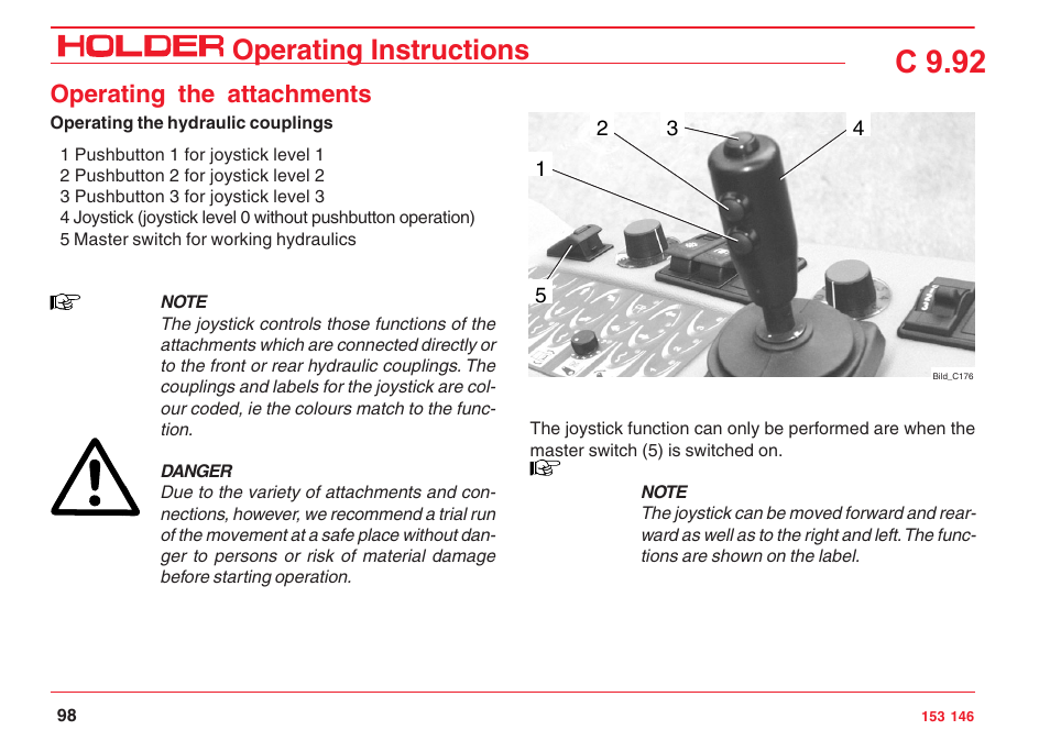 C 9.92, Operating instructions, Operating the attachments | Holder C 9.92 H User Manual | Page 100 / 238