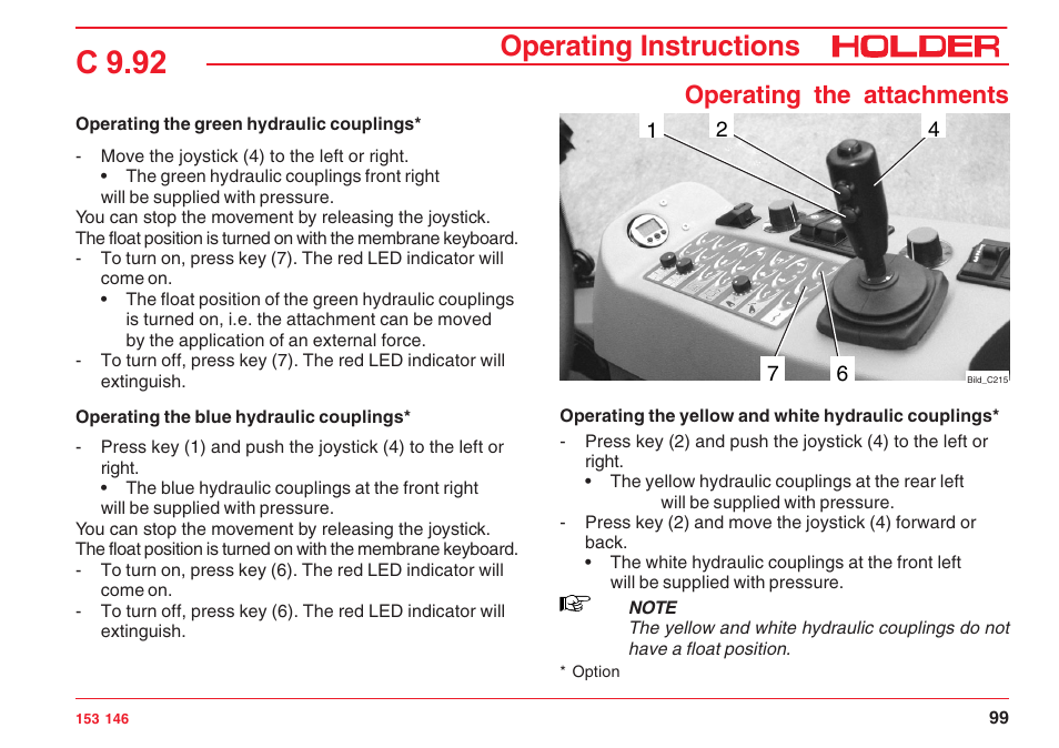 C 9.92, Operating instructions, Operating the attachments | Holder C 9.92 H User Manual | Page 101 / 238
