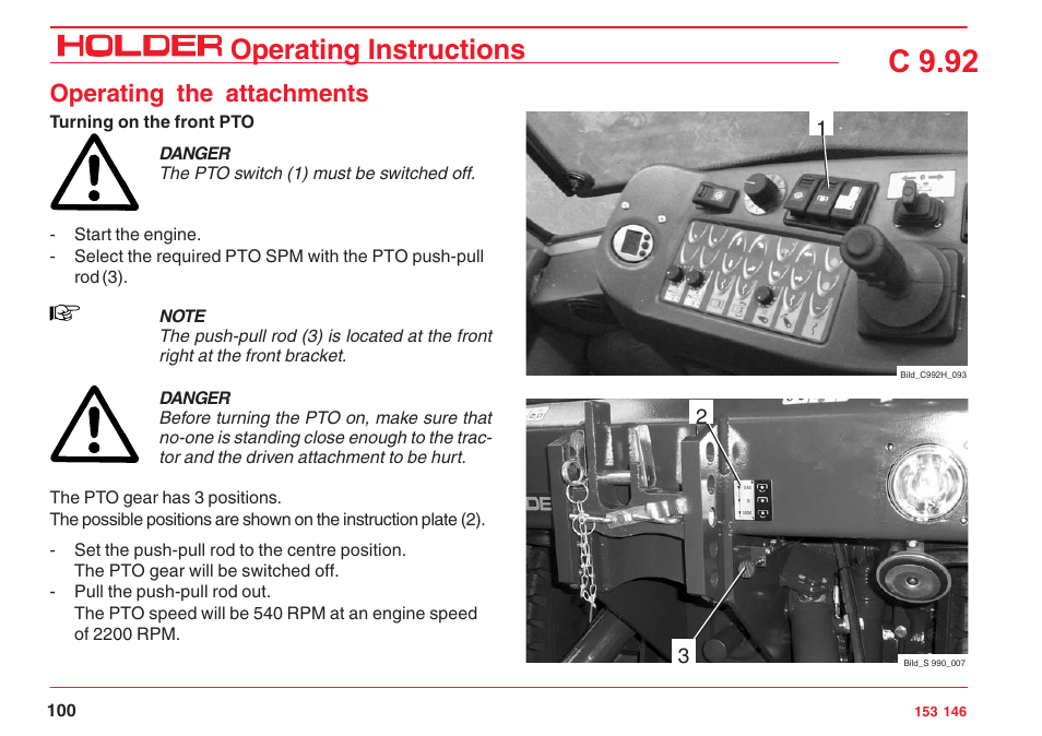 C 9.92, Operating instructions, Operating the attachments | Holder C 9.92 H User Manual | Page 102 / 238