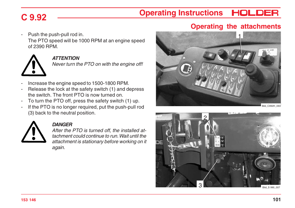 C 9.92, Operating instructions, Operating the attachments | Holder C 9.92 H User Manual | Page 103 / 238