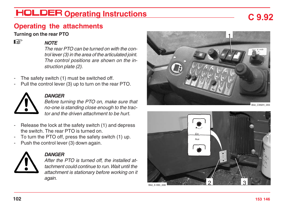 C 9.92, Operating instructions, Operating the attachments | Holder C 9.92 H User Manual | Page 104 / 238