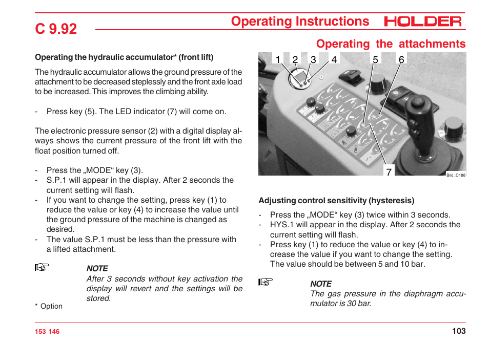 C 9.92, Operating instructions, Operating the attachments | Holder C 9.92 H User Manual | Page 105 / 238