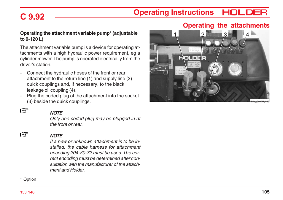 C 9.92, Operating instructions, Operating the attachments | Holder C 9.92 H User Manual | Page 107 / 238