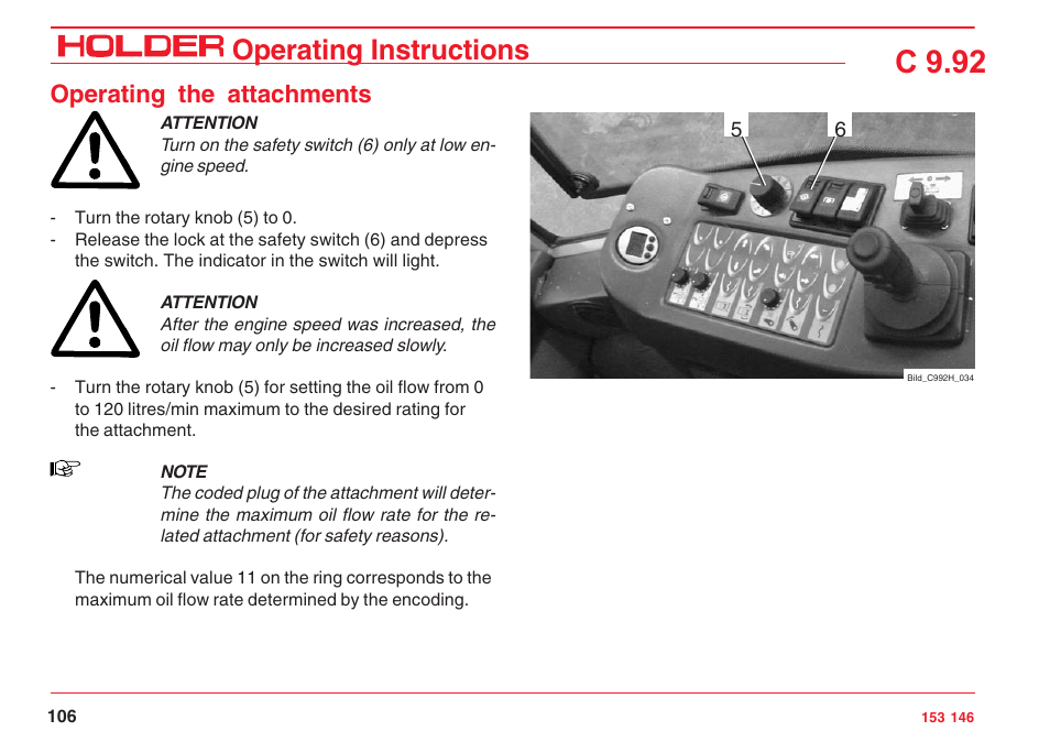 C 9.92, Operating instructions, Operating the attachments | Holder C 9.92 H User Manual | Page 108 / 238
