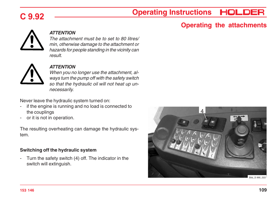 C 9.92, Operating instructions, Operating the attachments | Holder C 9.92 H User Manual | Page 111 / 238