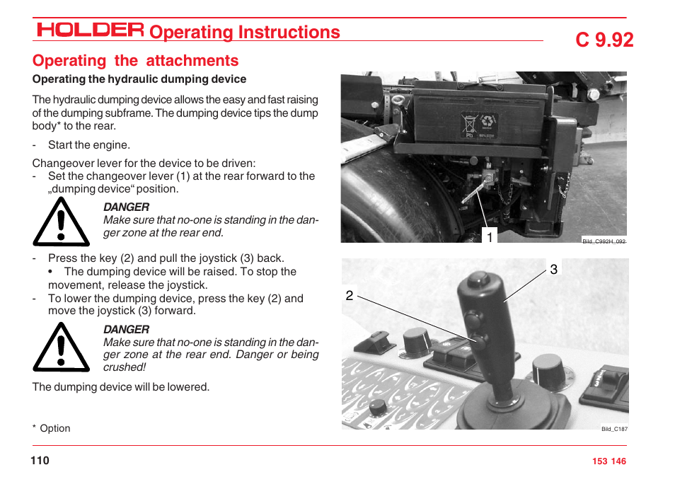 C 9.92, Operating instructions, Operating the attachments | Holder C 9.92 H User Manual | Page 112 / 238