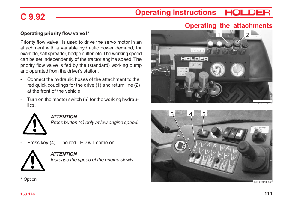 C 9.92, Operating instructions, Operating the attachments | Holder C 9.92 H User Manual | Page 113 / 238