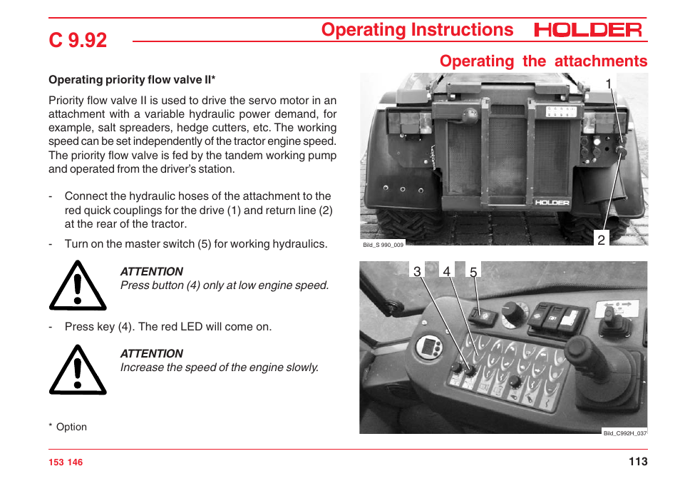 C 9.92, Operating instructions, Operating the attachments | Holder C 9.92 H User Manual | Page 115 / 238