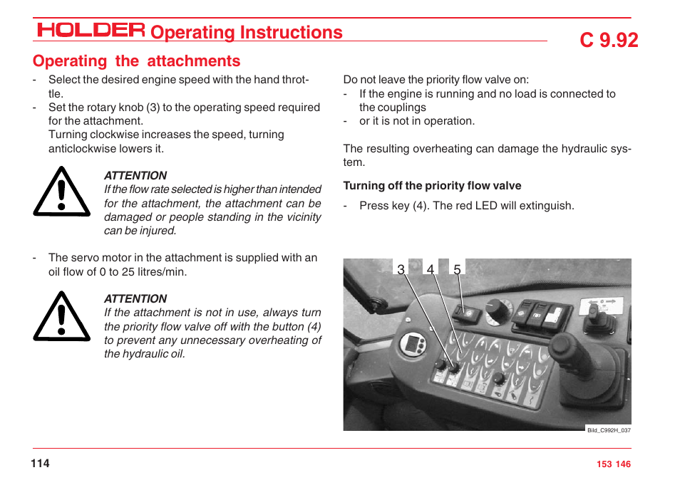 C 9.92, Operating instructions, Operating the attachments | Holder C 9.92 H User Manual | Page 116 / 238