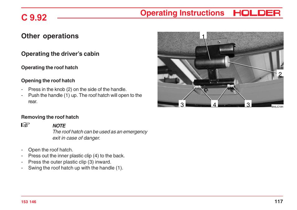 C 9.92, Operating instructions, Other operations | Holder C 9.92 H User Manual | Page 119 / 238