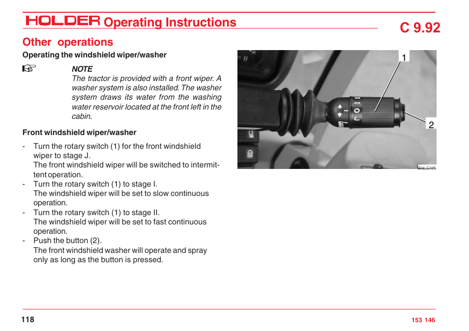 C 9.92, Operating instructions, Other operations | Holder C 9.92 H User Manual | Page 120 / 238