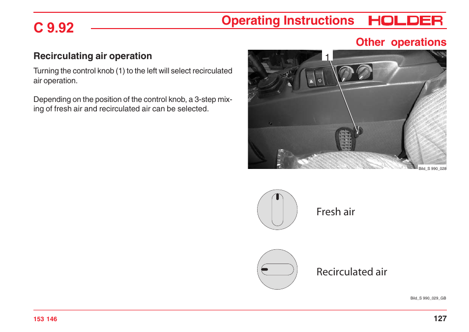 C 9.92, Operating instructions, Other operations | Fresh air recirculated air | Holder C 9.92 H User Manual | Page 129 / 238