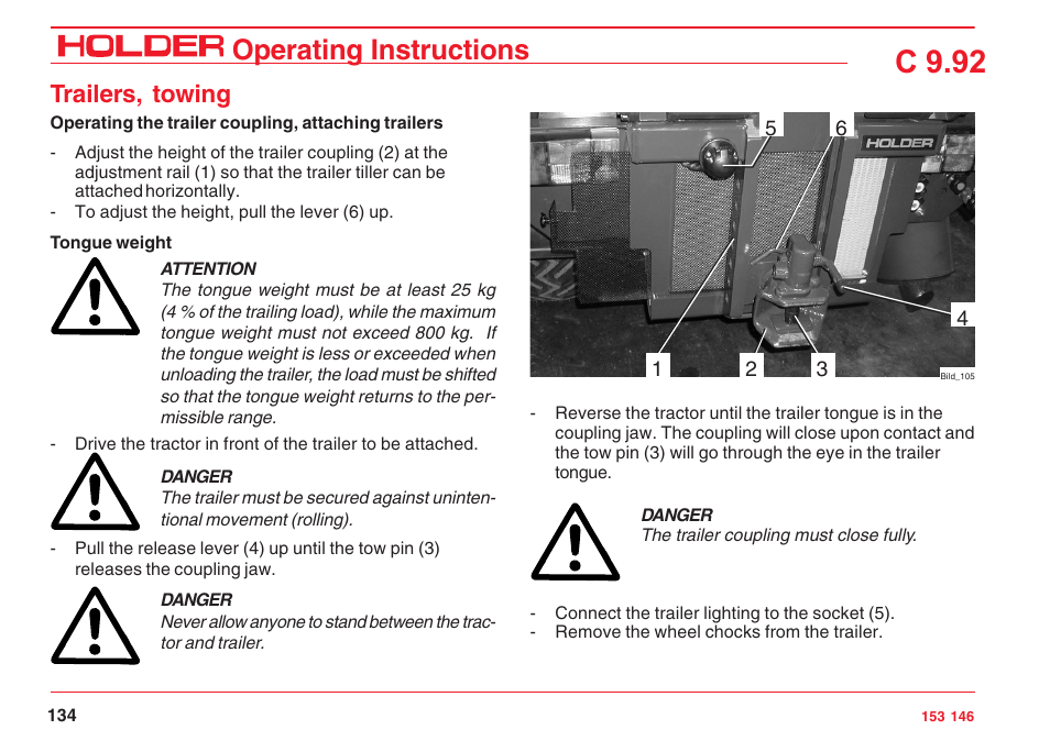 C 9.92, Operating instructions, Trailers, towing | Holder C 9.92 H User Manual | Page 136 / 238
