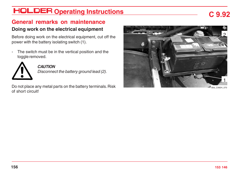 C 9.92, Operating instructions, General remarks on maintenance | Holder C 9.92 H User Manual | Page 158 / 238
