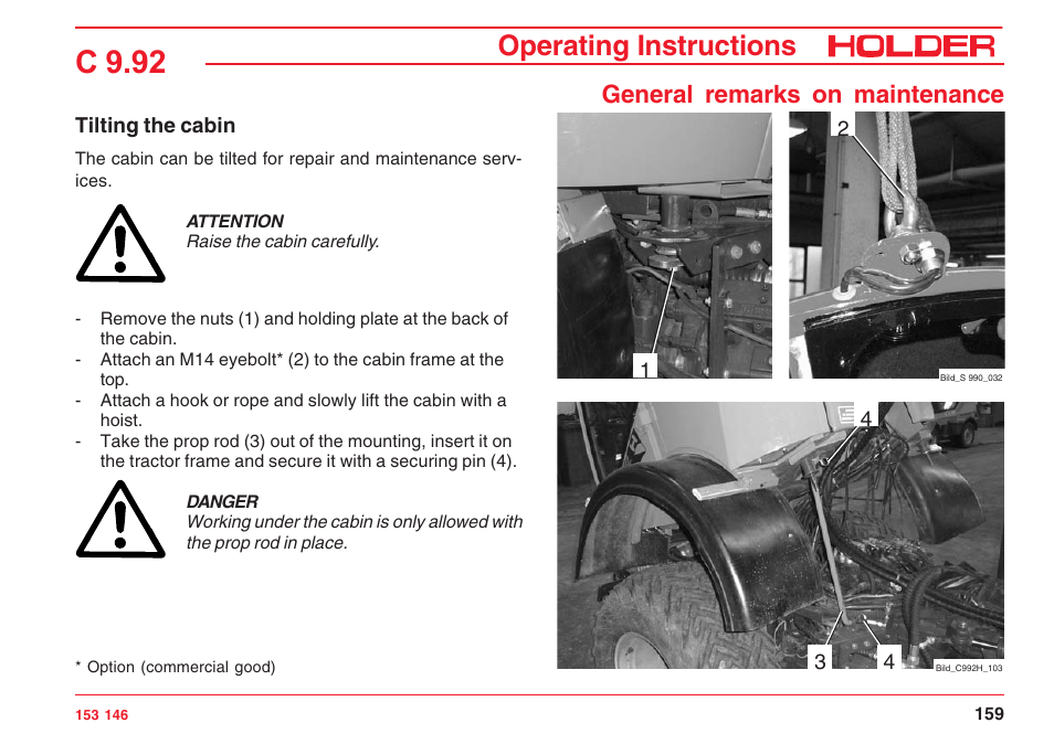 C 9.92, Operating instructions, General remarks on maintenance | Holder C 9.92 H User Manual | Page 161 / 238