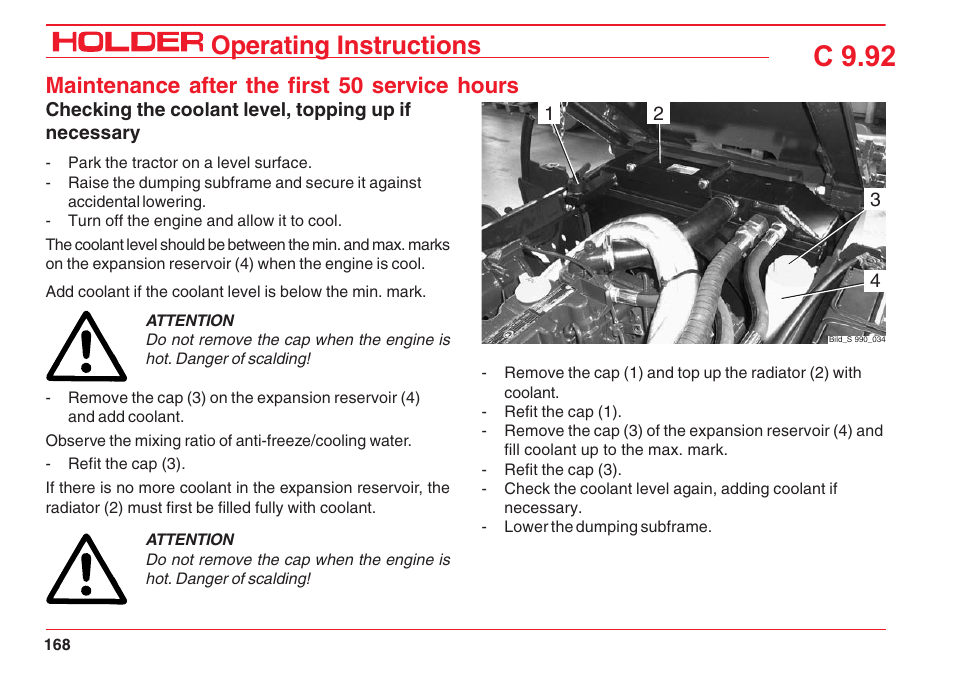 C 9.92, Operating instructions, Maintenance after the first 50 service hours | Holder C 9.92 H User Manual | Page 170 / 238