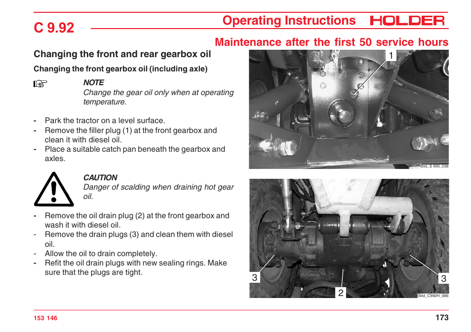 C 9.92, Operating instructions, Maintenance after the first 50 service hours | Holder C 9.92 H User Manual | Page 175 / 238