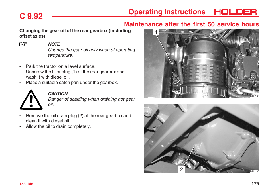 C 9.92, Operating instructions, Maintenance after the first 50 service hours | Holder C 9.92 H User Manual | Page 177 / 238