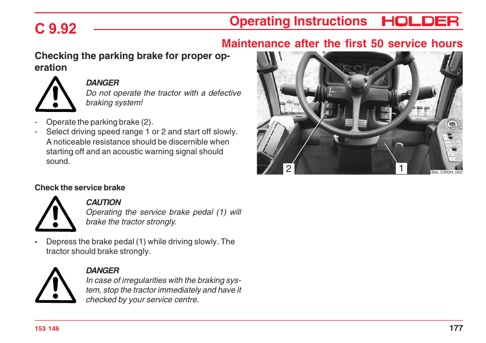 C 9.92, Operating instructions, Maintenance after the first 50 service hours | Holder C 9.92 H User Manual | Page 179 / 238