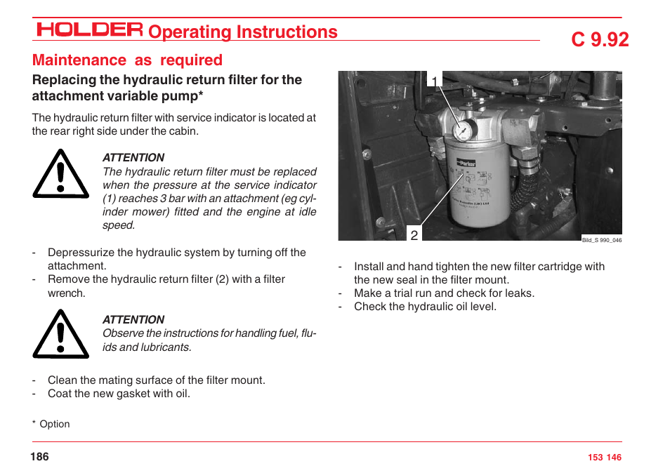 C 9.92, Operating instructions, Maintenance as required | Holder C 9.92 H User Manual | Page 188 / 238