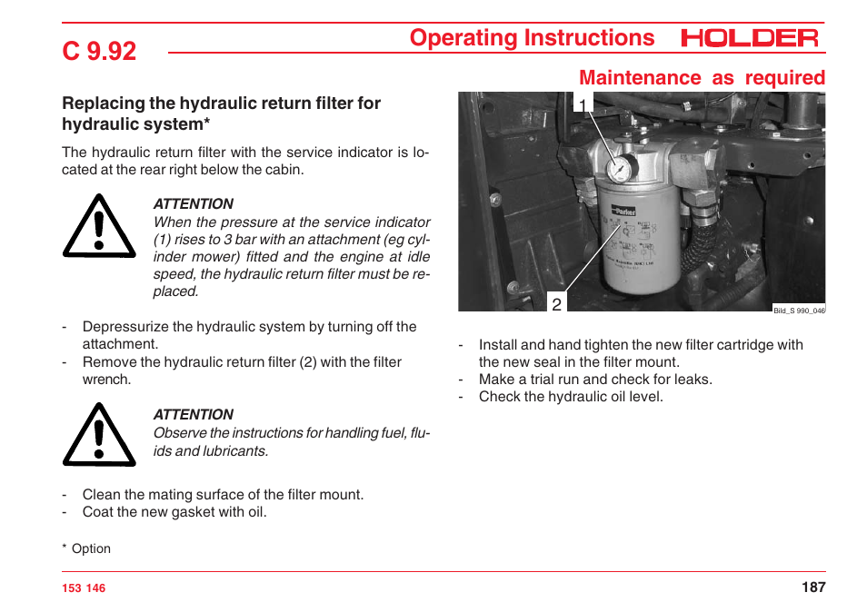 C 9.92, Operating instructions, Maintenance as required | Holder C 9.92 H User Manual | Page 189 / 238