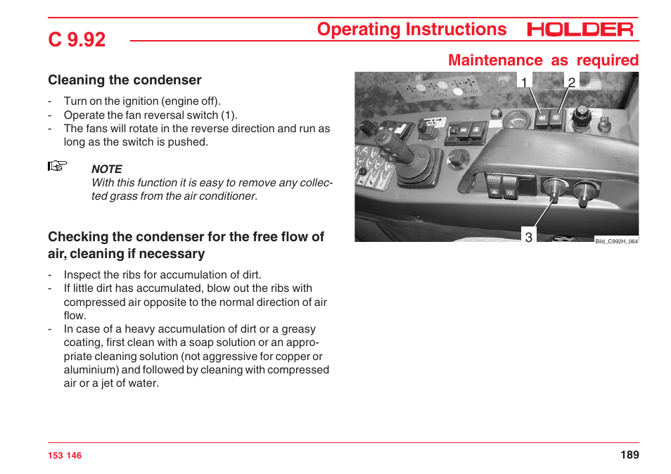 C 9.92, Operating instructions, Maintenance as required | Holder C 9.92 H User Manual | Page 191 / 238