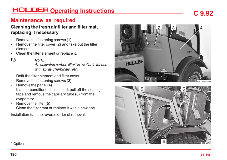 C 9.92, Operating instructions, Maintenance as required | Holder C 9.92 H User Manual | Page 192 / 238