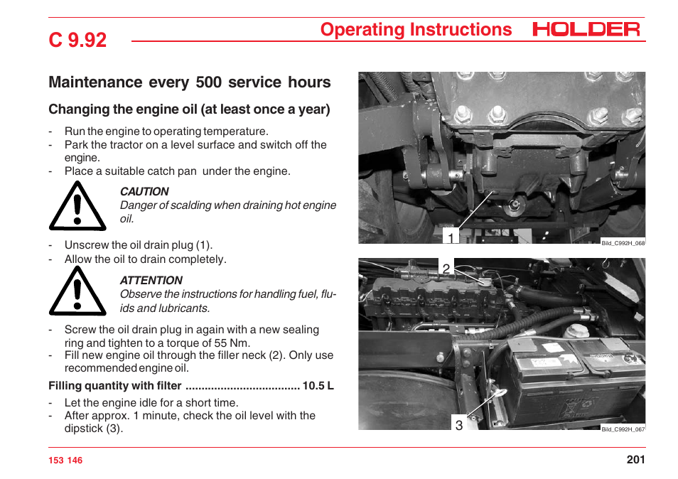 C 9.92, Operating instructions, Maintenance every 500 service hours | Holder C 9.92 H User Manual | Page 203 / 238