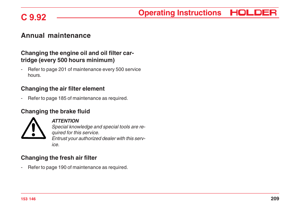 C 9.92, Operating instructions, Annual maintenance | Holder C 9.92 H User Manual | Page 211 / 238