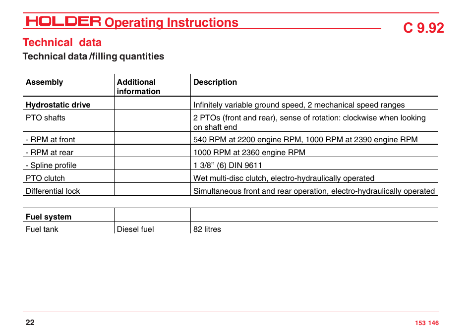 C 9.92, Operating instructions, Technical data | Holder C 9.92 H User Manual | Page 24 / 238