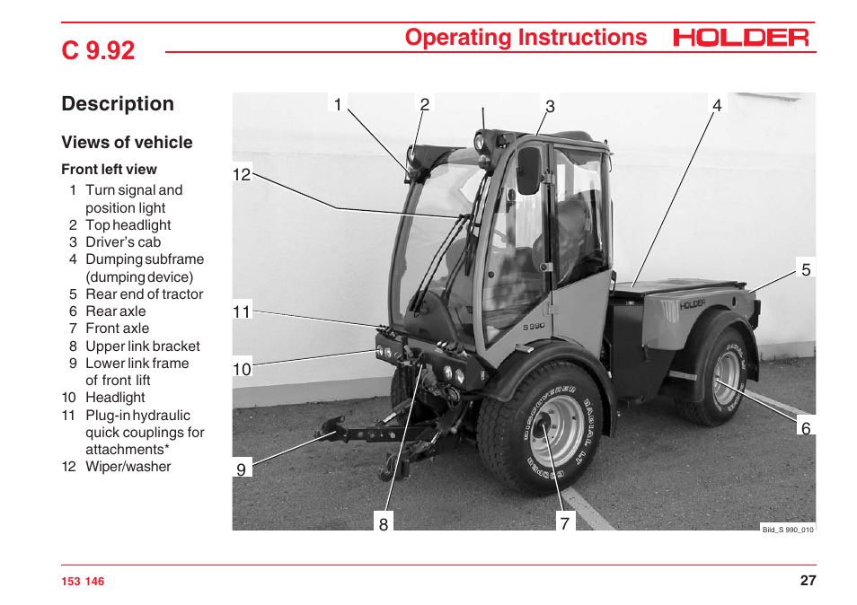 C 9.92, Operating instructions, Description | Holder C 9.92 H User Manual | Page 29 / 238
